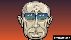 Illustration of Russian president Putin with rockets on glasses