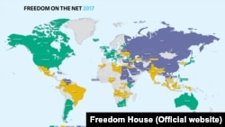 Карта свободы интернета в 2017 году, составленная Freedom House