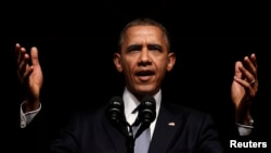 U.S. -- President Barack Obama speaks at a Civil Rights Summit to commemorate the 50th anniversary of the signing of the Civil Rights Act at the LBJ Presidential Library in Austin, Texas, April 10, 2014