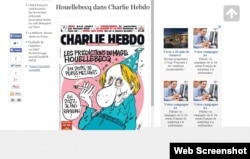 Michel Houellebecq-in karikaturası "Charle Hebdo"nun son sayının üz qabığında (www.linternaute.com)