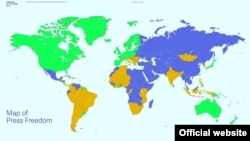 Карта свободы прессы: синим отмечены страны с практически полным отсуствием свободы слова, зеленым - страны, где есть свобода прессы
