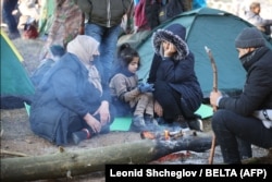 Стихийный лагерь на белорусско-польской границе. Фотография сделана 9 ноября